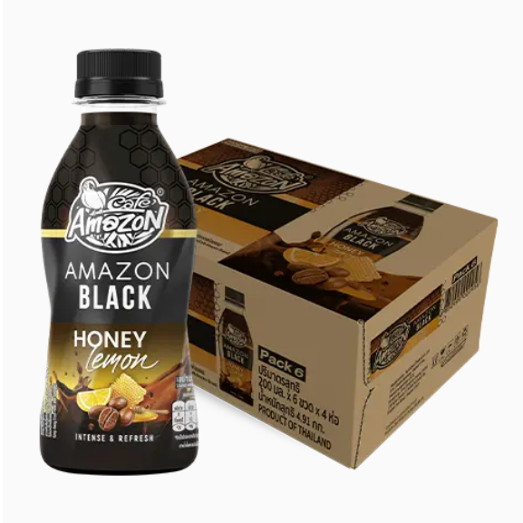 พร้อมส่ง Cafe Amazon Black 200 ml. (Amazon Black Honey Lemon) 24 bottle อเมซอน แบล็ค ฮันนี่ เลมอน 200 มล. 24 ขวด