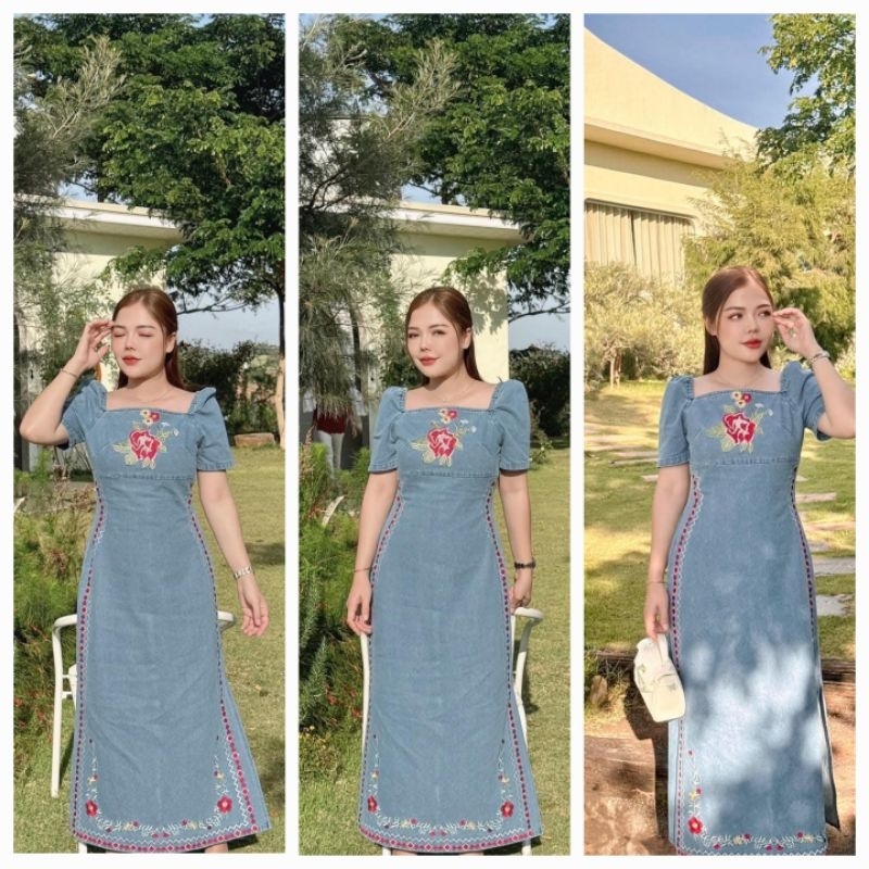 4401 มีS [วัดดึงสุด]ยาว45"เดรสยีนส์ยาวทรงเข้ารูป