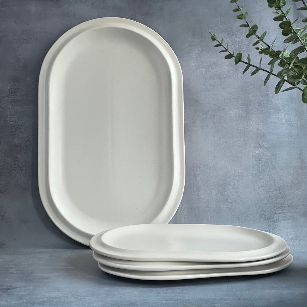 จานวงรี จานเซรามิค สไตล์โมเดิร์น มี2ขนาด เคลือบด้านสีขาว - AT1CERAMIC