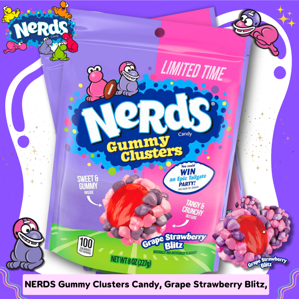 นำเข้า 🇺🇸 เพิ่มความสนุกด้วยNERDS Gummy Clusters Candy รส Grape Strawberry Blitz  กัมมี่นุ่มหนึบ ขนาด 8 oz ราคา490 บาท