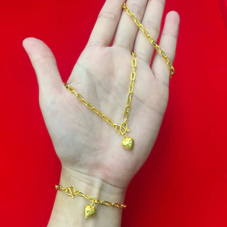 เซตสร้อยคอ ลายโซ่ฝรั่ง พร้อมจี้หัวใจ และสร้อยข้อมือ น้ำหนัก 2 สลึง สร้อยคอยาว 18 นิ้ว สร้อยข้อมือยาว 7 นิ้ว