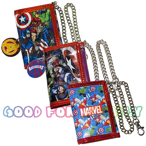 กระเป๋าสตางค์ Avengers MARVEL CaptainAmerican IronMan Hulk Thor โซ่ สีดำ ขนาด 11.5 * 9 ซม. อเวนเจอร์