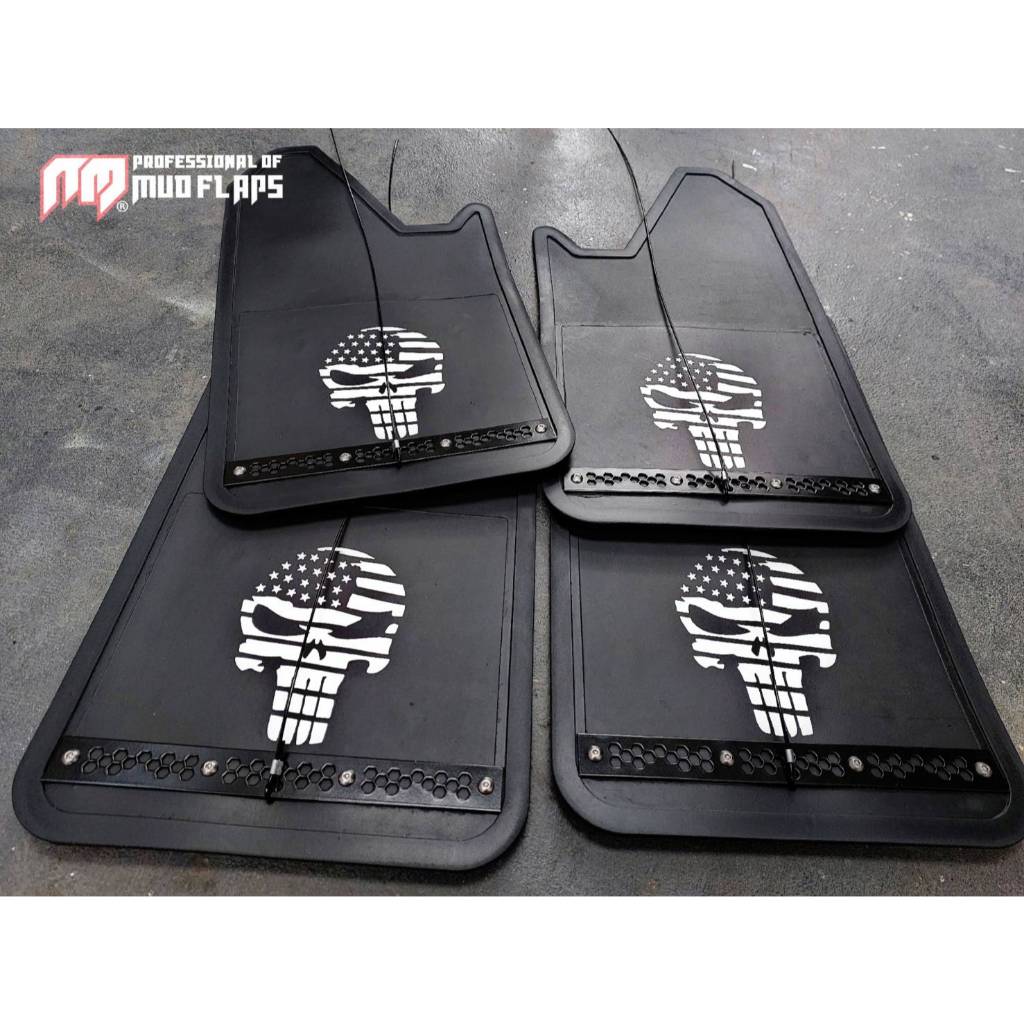 บังโคลนรถยนต์ White Punisher Skull Mud flaps Black Plate.