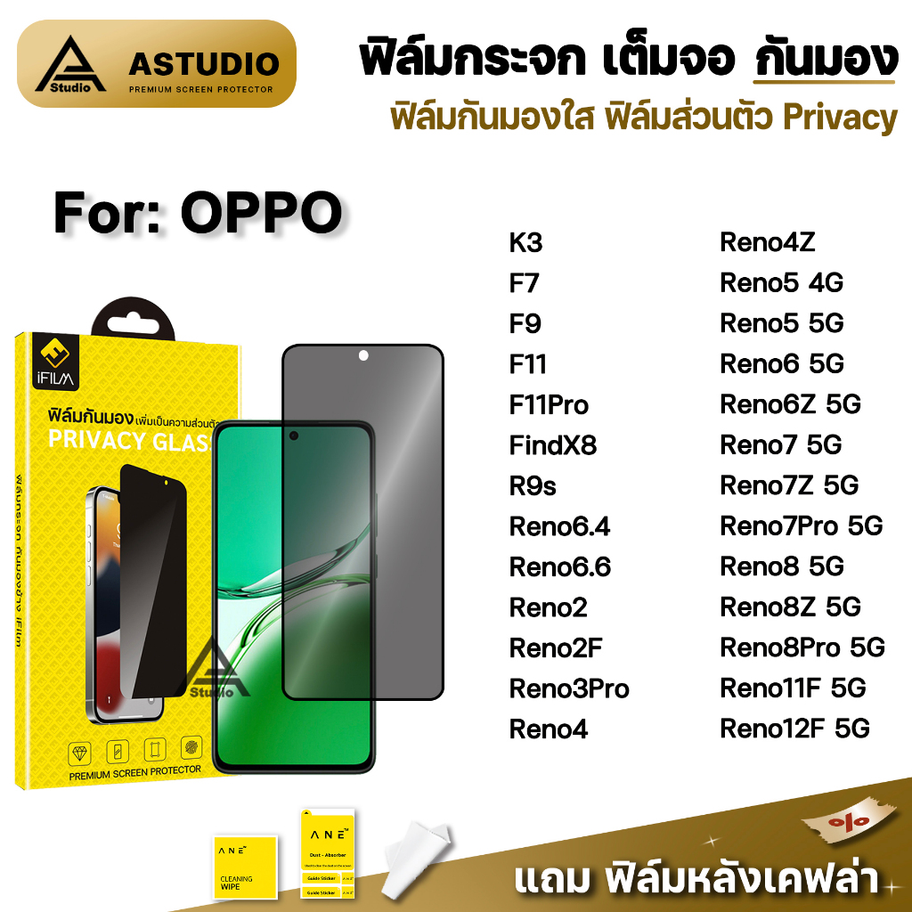 ฟิล์มกันมอง กระจก เต็มจอ iFilm Privacy For OPPO Reno12F Reno11F Reno8 Z Reno7 Reno6 FindX8 ฟิล์มกันเสือก ฟิล์ส่วนตัว
