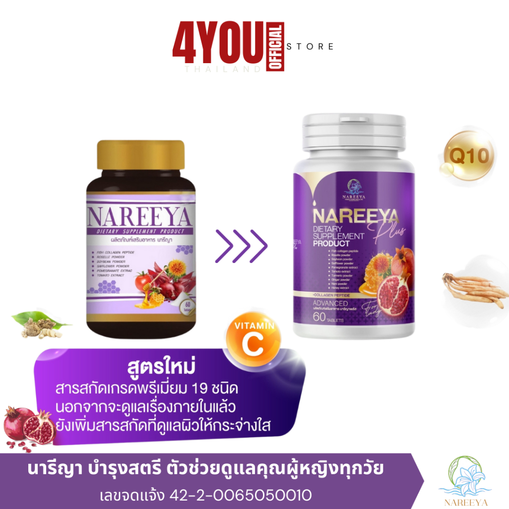 Nareeya plus นารีญา พลัส วิตามินผู้หญิงวัยทอง 40+ บำรุงผิวพรรณ สมุนไพรดูแลผู้หญิง