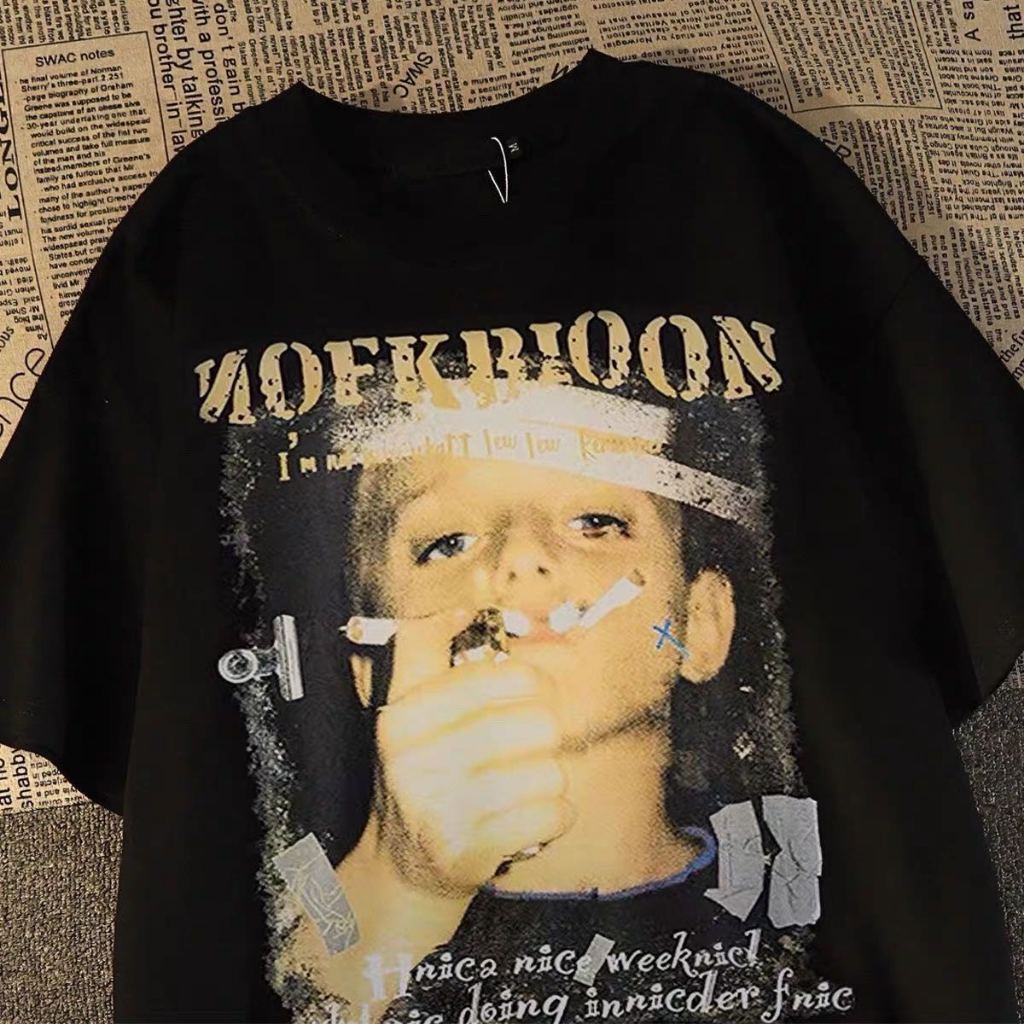 เสื้อยืด oversize เสื้อวินเทจ สไตล์ฮิปฮอป สไตล์เกาหลีใต้ COD