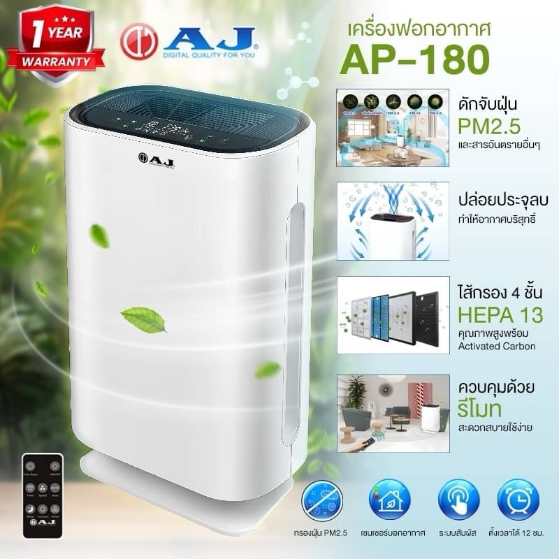 AJ เครื่องฟอกอากาศ รุ่น AP-180 สำหรับห้องขนาด 20-45 ตร.ม. กรองPM2.5ได้