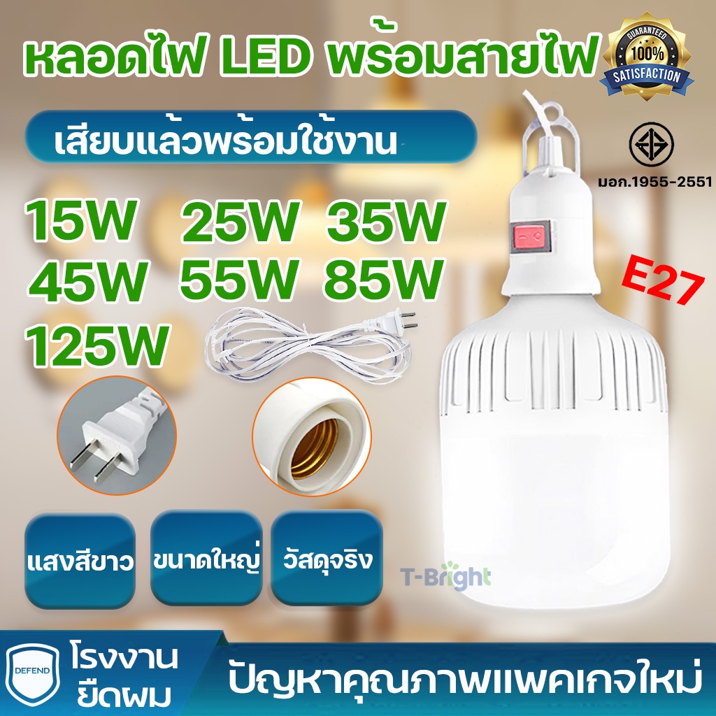 หลอดไฟ LED HighBulb 45W 55W 85W 125W แสงสีขาว ชุดพร้อมสายไฟยาว 5เมตร กินไฟน้อยสว่างมาก ใช้ไฟบ้านขั้วเกลียว E27
