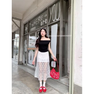 💰 MahahengCloset 💰กระโปรงยาวลูกไม้ ลายดอกกุหลาบ🌹มีซับใน ผ้านิ่มสวย ใส่สบาย เป็นเอวยางรอบ ติดซิบข้าง 🌸