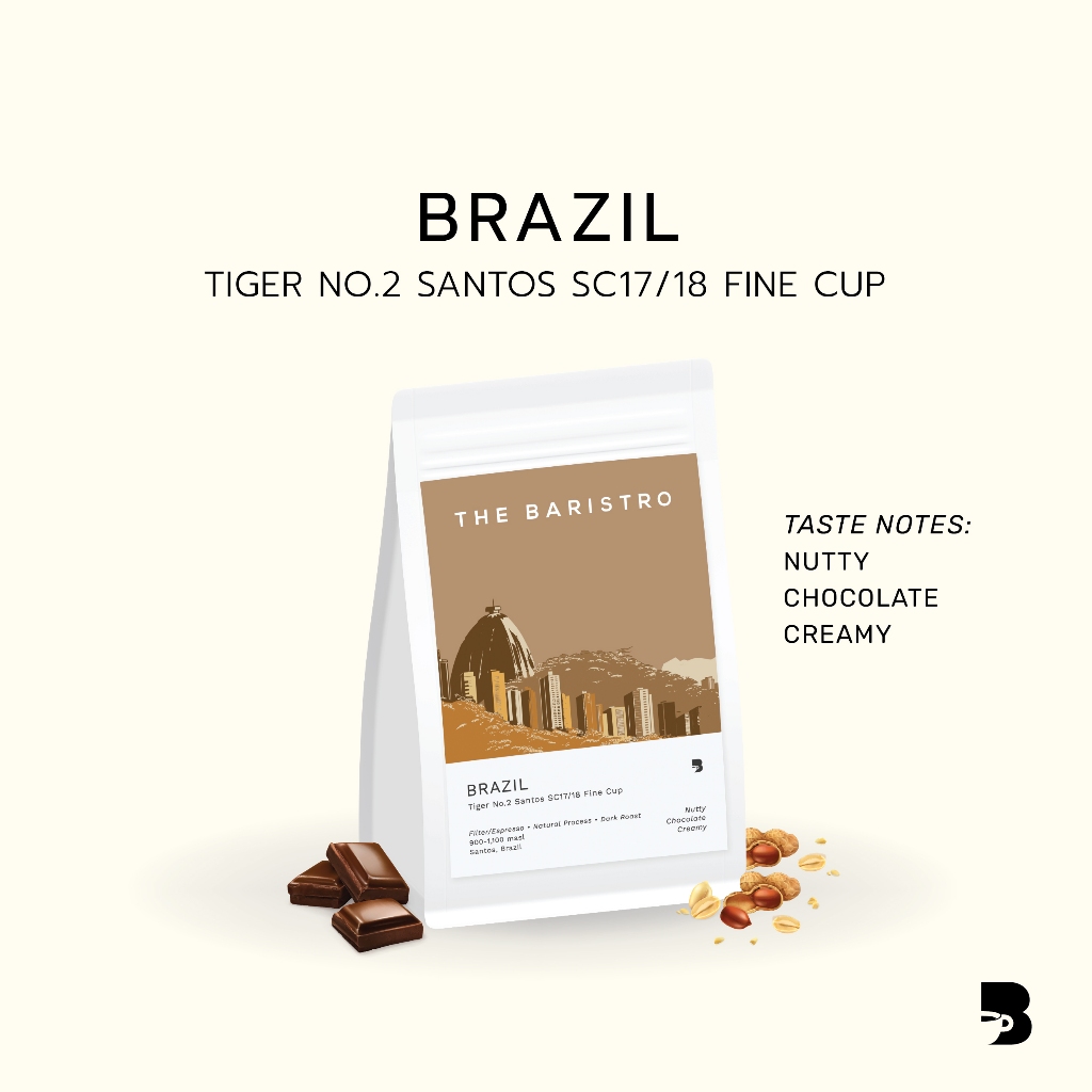 เมล็ดกาแฟ คั่วเข้ม - Brazil Tiger No.2 Santos SC17/18 Fine Cup