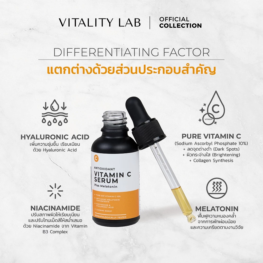 10% Vitamin C plus Melatonin Serum: เซรั่มวิตามินซี + เมลาโทนิน VITALITY LAB thumbnail 3