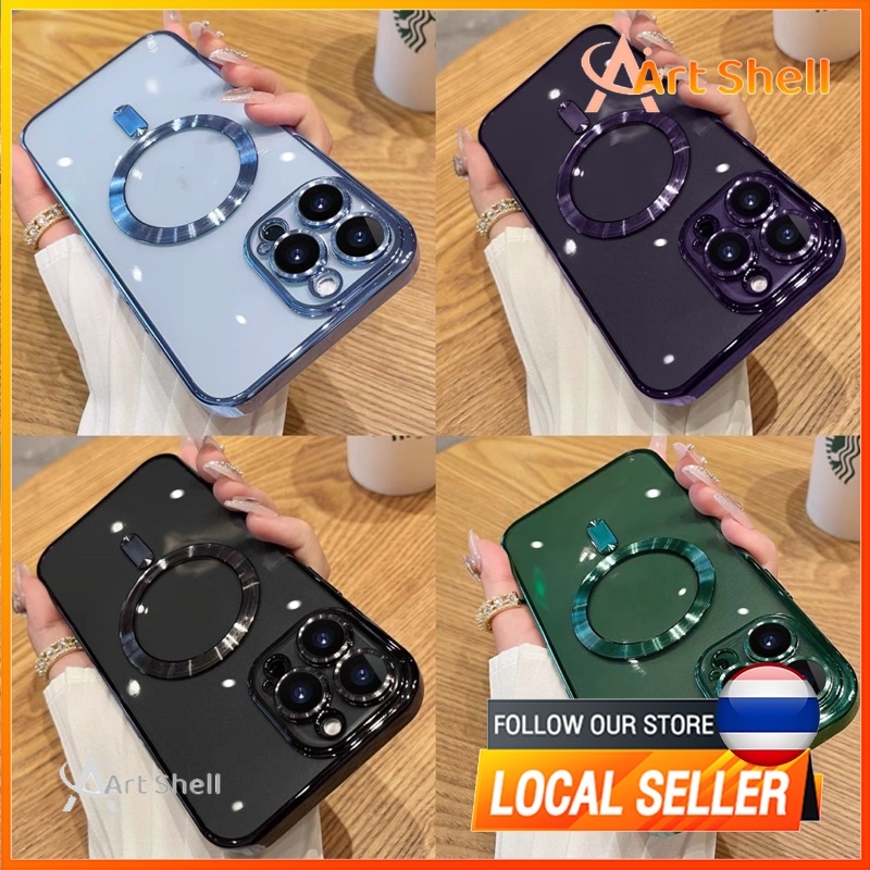 เคสชาร์จไร้สายขอบเงาพร้อมเลนส์กันกล้องในตัวสำหรับ ไอโฟน15 pro max 11 12 12pro 12proMax 13 13pro 13proMax 14promax i15