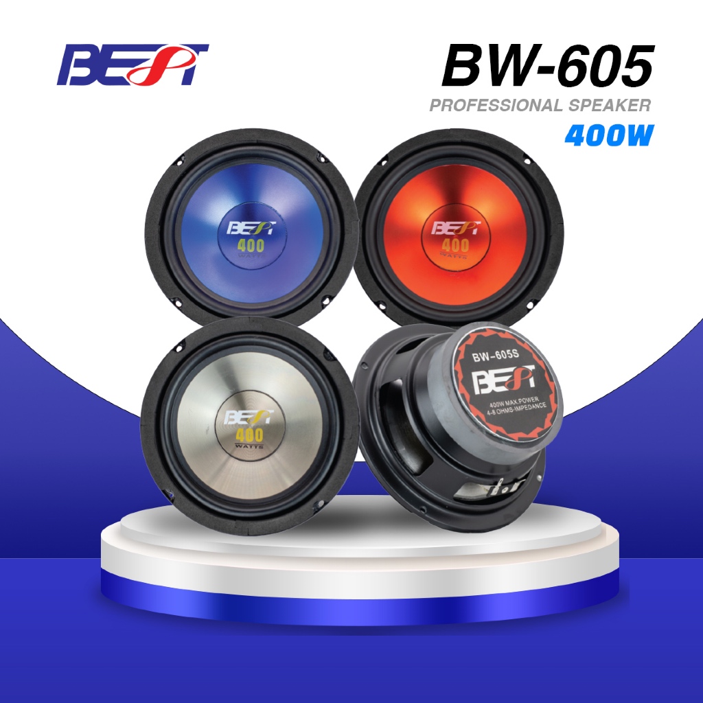 ดอกลำโพง 6.5 นิ้ว 600W หน้าสีน้ำเงิน ขอบยาง BEST BW-605BL