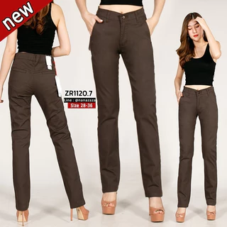 (พร้อมส่ง) NANAZAZA - ZR1120 กระบอก ผ้าชิโนยืดหยุ่น เอวกลาง ใส่ทำงาน ใส่เป็น every look ได้