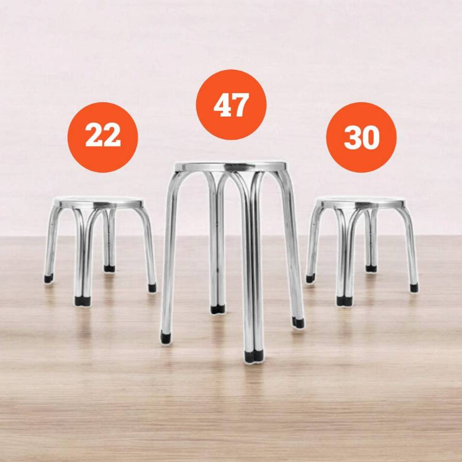 เก้าอี้สแตนเลส 22CM/30CM/47CM ผลิตจาก201สแตนเลส เก้าอี้ทานอาหาร เก้าอี้กลมขาคู่ เก้าอี้กลางแจ้ง