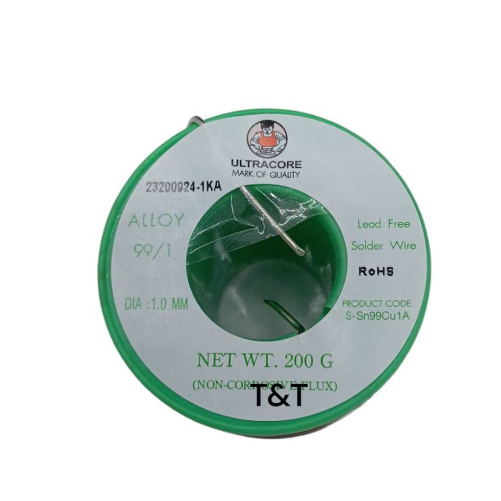 โลหะบัดกรี ไร้ตะกั่ว LEAD FREE ULTRACORE ขนาด 1 มิล หนัก 200 กรัม ส่วนประกอบ 99/1cu (ดีบุก/ทองแดง)