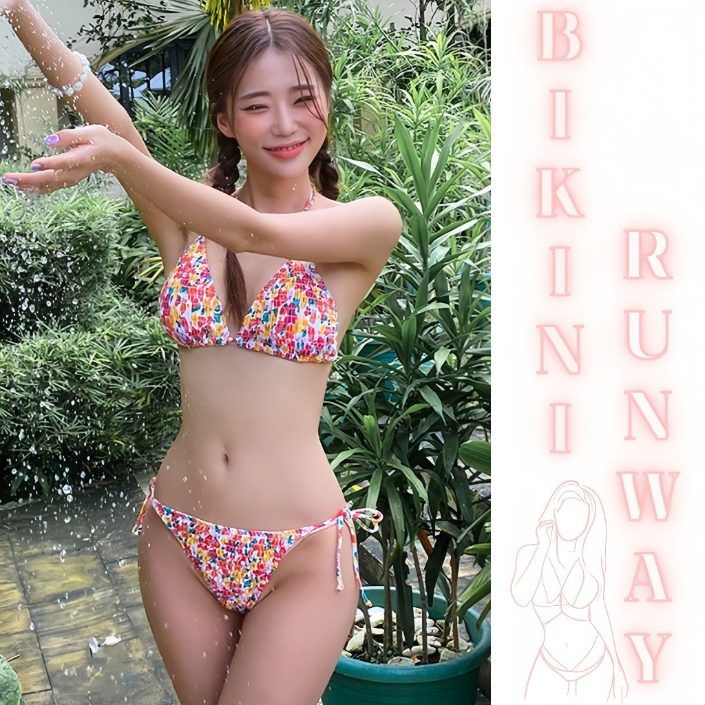 ชุดบิกินี่เดินชายหาด ชุดว่ายน้ำเซ็กซี่ ชุดว่ายน้ำบิกินี่ บิกินี่แบบผูก มีบราฟองน้ำในตัว ปรับขนาดได้