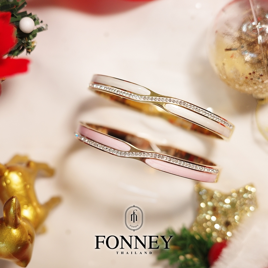 [ส่งด่วนฟรี] Fonney กำไลข้อมือสแตนเลสแท้ ไม่ลอก ไม่ดำ