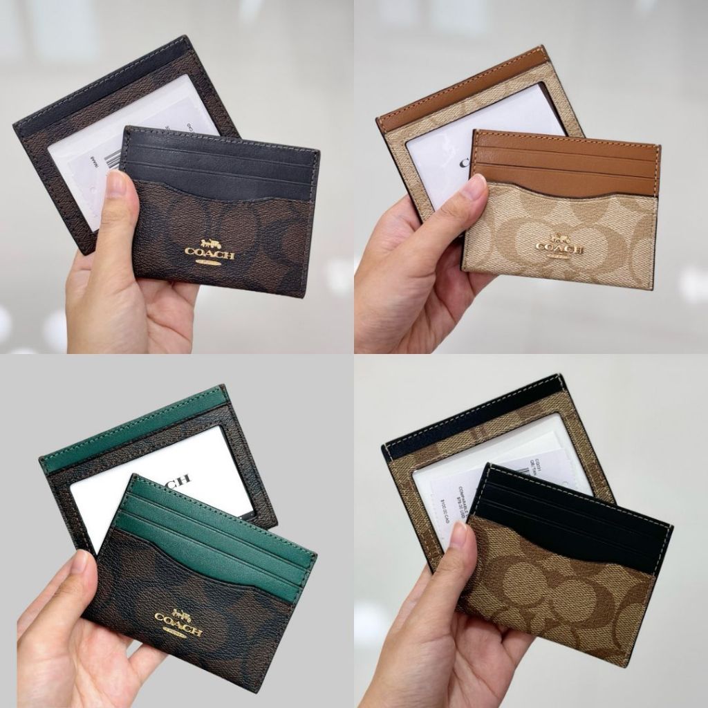 Coach ใส่บัตร Unisex Slim Id Card Case In Signature Canvas Brown Black CH415