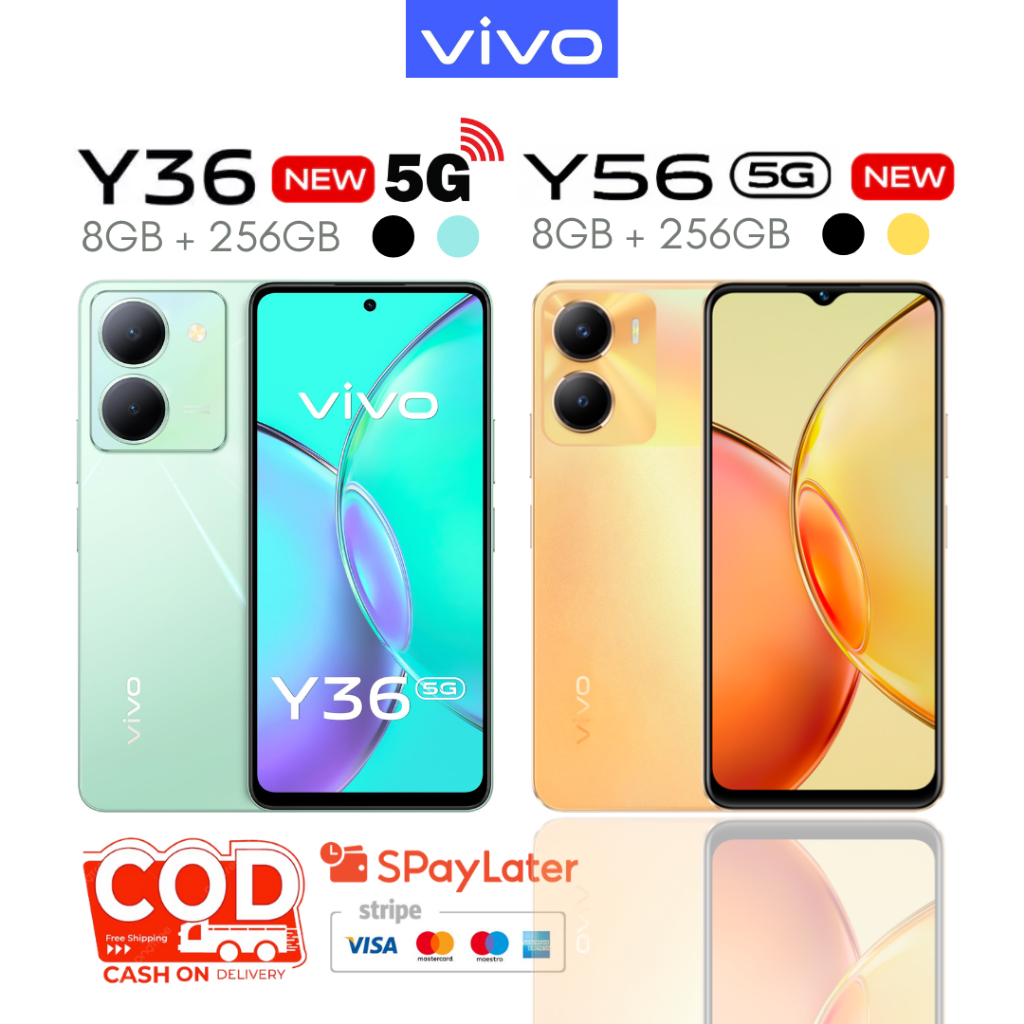 Vivo Y36/Y56 5G สมาร์น, RAM 8GB + ROM 256GB, หน้าจอ 6.64 นิ้ว, แเตอรี่ ทนทาน, กล้อง 50MP, ของแท้