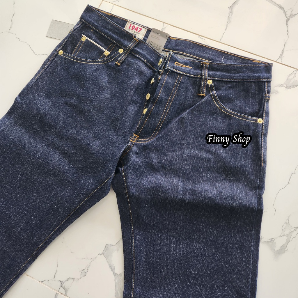 กางเกงยีนส์ทรงกระบอก Jeans ผ้าดิบแท้100% ป้ายขาว กางเกงยีนส์ขากระบอกชาย