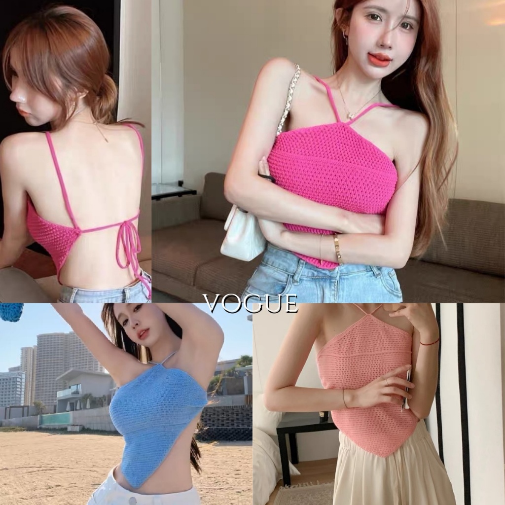 Vogue พร้อมส่ง เสื้อหลังสวยๆ ผูกคอ โชว์ไหล่ โชว์หลัง เทรนใหม่ ใส่สบาย เซ็กซี่มาก (2Y018)
