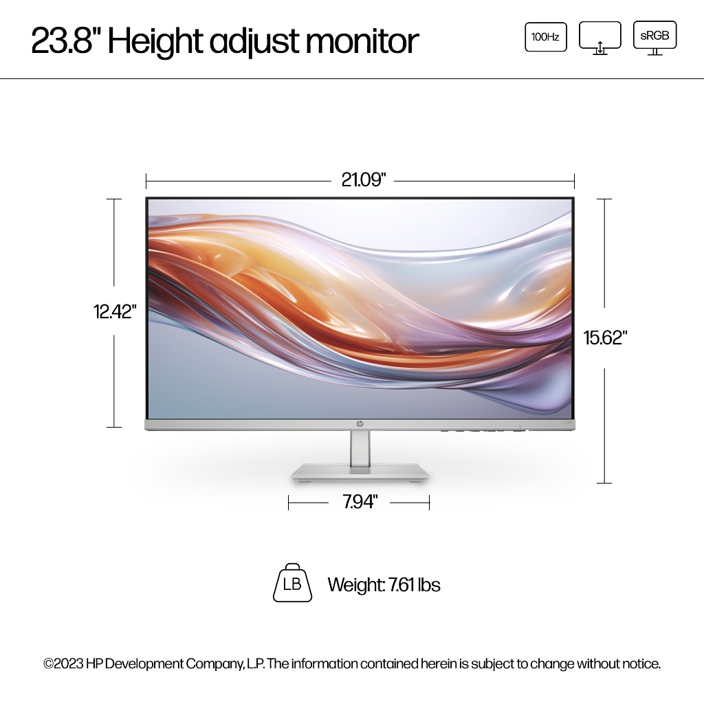 HP Monitor 23.8″/27″ ปรับความสูงได้ FHD 1920 x 1080 / IPS /100 Hz /Series 5 จอคอมพิวเตอร์ ราคา ถูกที่สุด ดีลบีเคเค แกลเลอรีภาพที่ 6