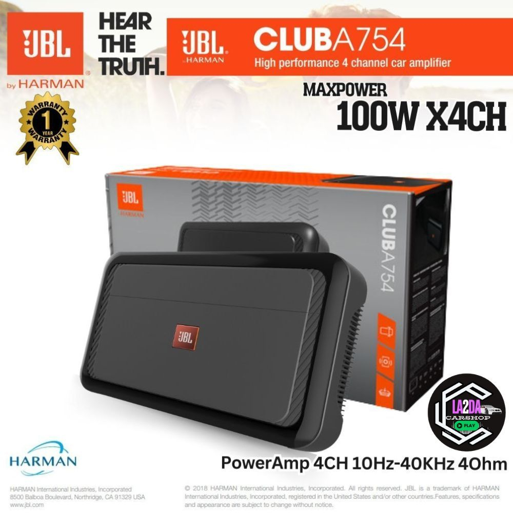 JBL CLUB-A754 แอมพลิฟายเออร์ Club A754 4 POWER AMP 4CH แชนเนลให้กำลัง 75 วัตต์ RMS(ของแท้พร้อมส่ง)