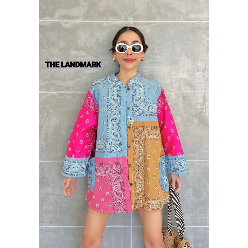 พร้อมส่ง เสื้อคอจีน อก46“ ลายผ้าเช็ดหน้า Thelandmark