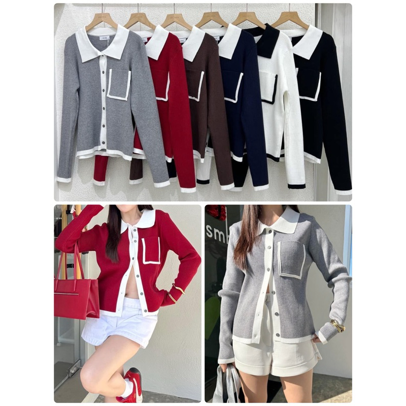 PLOYNAPAS - เสื้อคอปกผ้าทอร่องแขนยาว