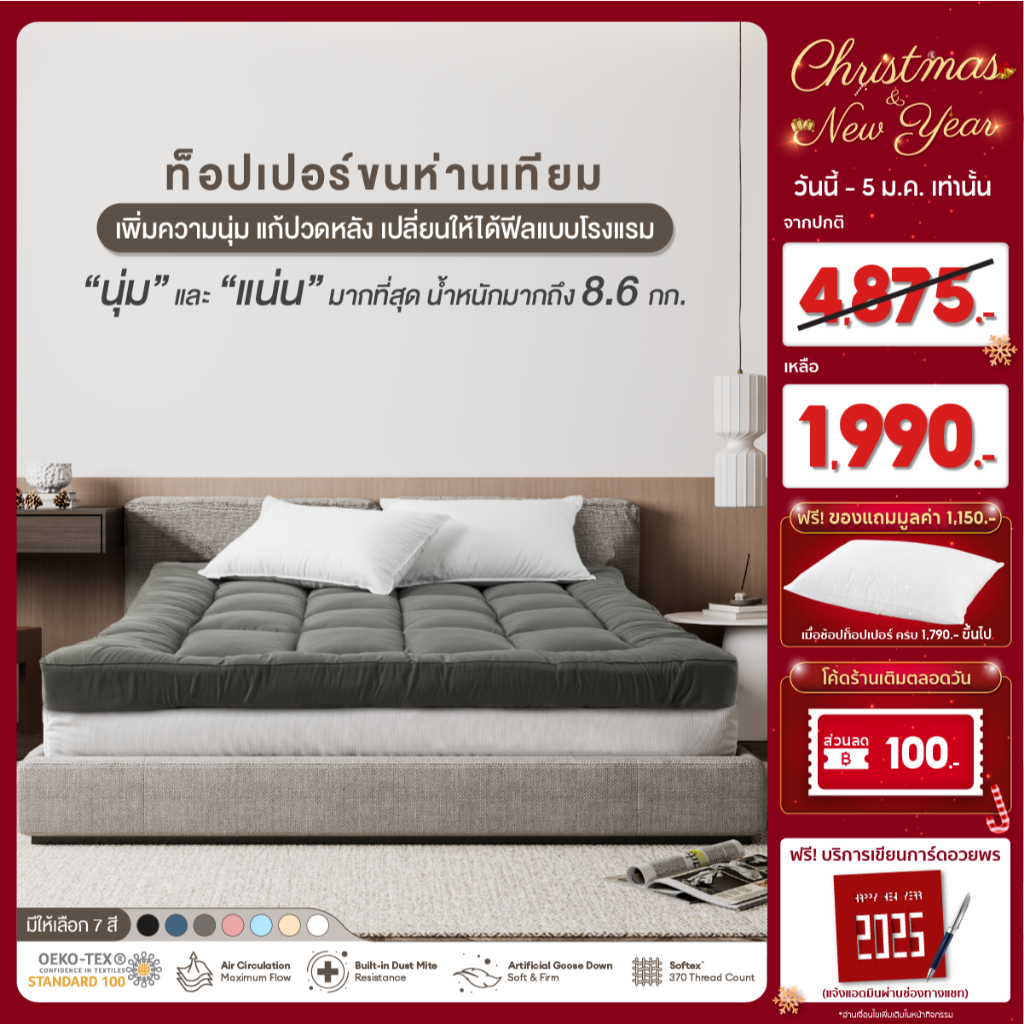 ibed Topper ท็อปเปอร์รุ่นนุ่มแน่นและรุ่น Extra ทอปเปอร์กันไรฝุ่น หนานุ่ม 3.5ฟุต/5ฟุต/6ฟุต (สีDrizzle+Lavender+Denim)