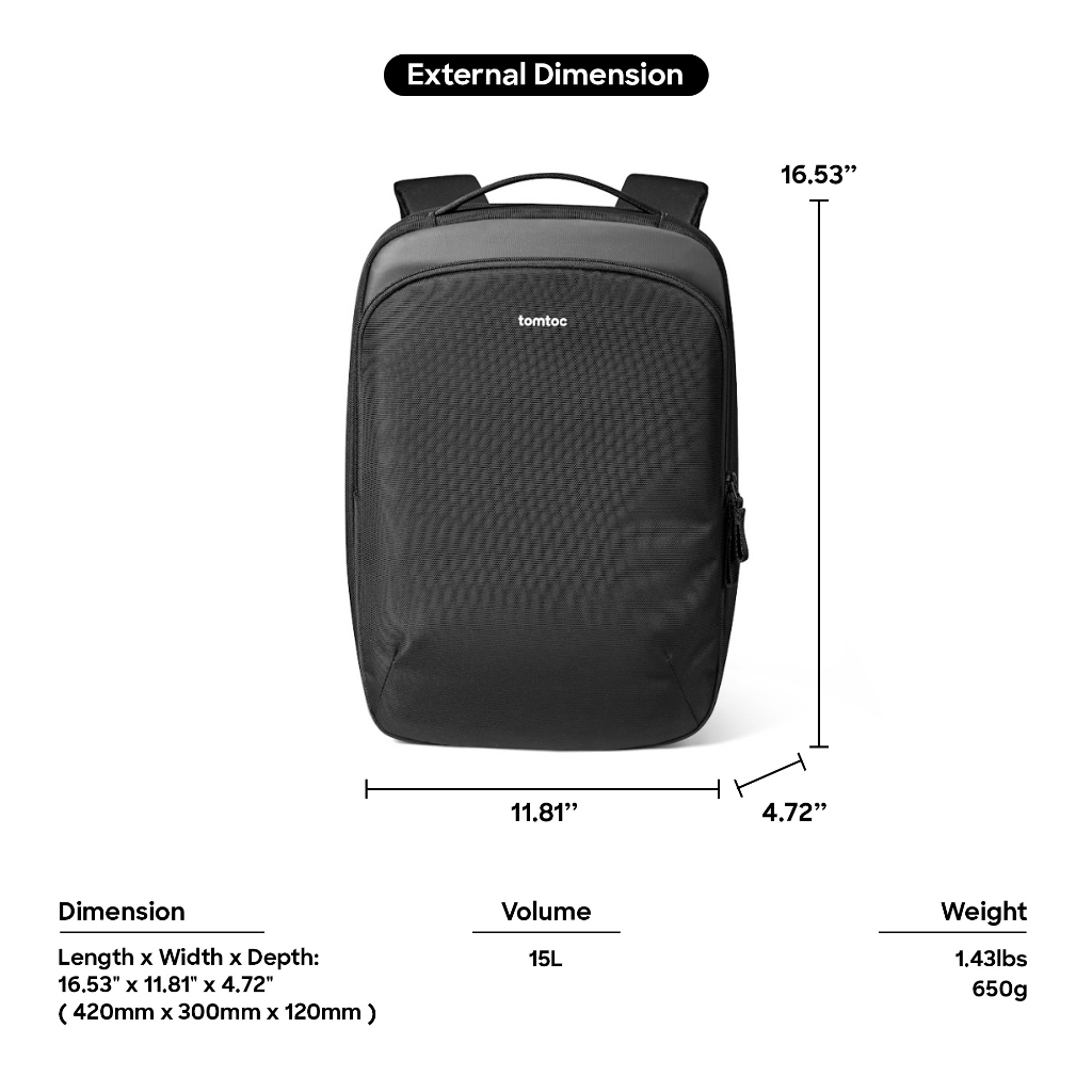 🇹🇭Tomtoc Explorer-T60 Laptop Backpack กระเป๋าเป้สะพายหลัง 16"ดีไซน์เรียบหรู พร้อมความโค้งมน น้ำหนักเบา ทนทาน กันละอองน้ำ