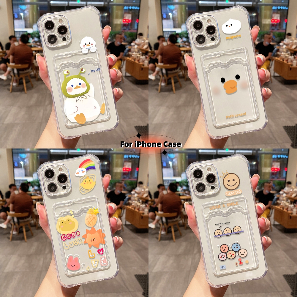 Clear ซองใส่การ์ด case for iPhone 16 11 13 15 12 14 Pro Max X XS Max XR 15 14 Plus เคสโทรศัพท์ซิลิโคน TPU โปร่งใส