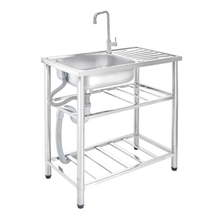 MESTER รุ่น PSR75 อ่างล้างจานพร้อมขาตั้ง 1 หลุม ขนาด 75 x 43 x 85 ซม. สเตนเลส สตีล AISI 201 หนา 0.5 มม.