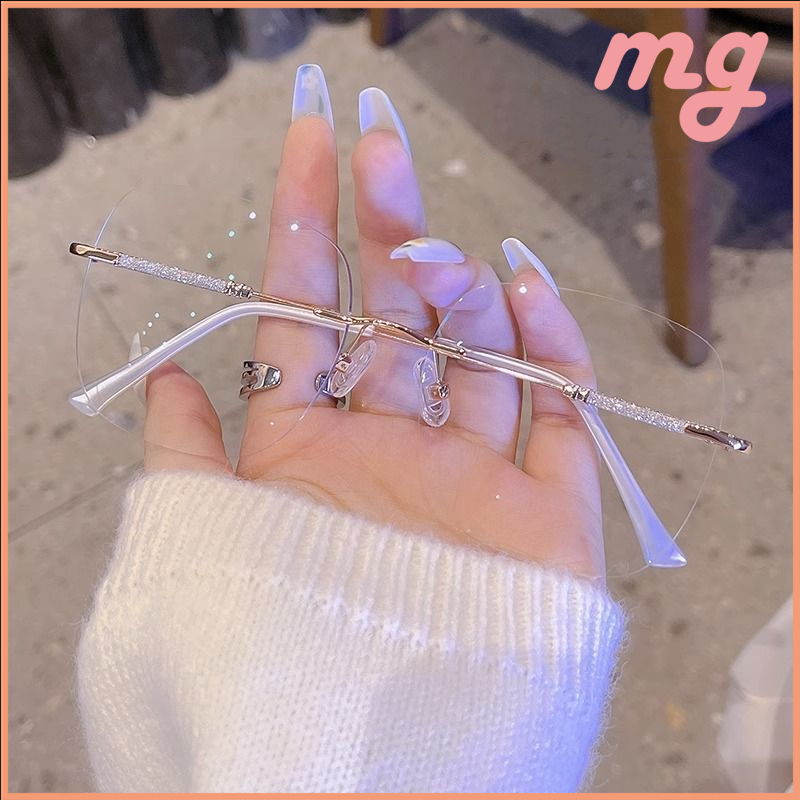 [ส่งจากกทม]แฟชั่น แว่นตาไม่มีขอบแว่นตาป้องกันแสงสีฟ้าแว่นอ่านหนังสือแว่นสายตายาวใส่สบายไร้ขอบน้ำหนักเบาค่าสายตาUnisex