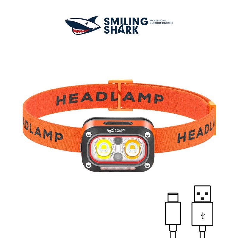 SmilingShark TD0197 ไฟฉายคาดหัว LED แสงสีขาว/เหลือง/แดง 5 โหมด Type-C ชาร์จใหม่ได้