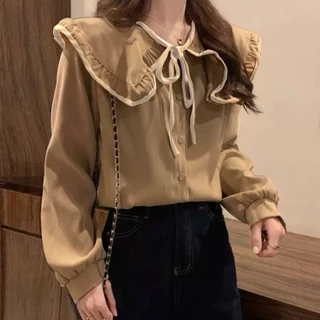 C18 🦋 เสื้อแขนยาวสาวอวบ ปกใหญ่ แต่เชือกผูกด้านหน้า สไสต์ลูกคุณหนู น่ารักๆๆๆ รอบอกได้ถึง 60++ 🦋