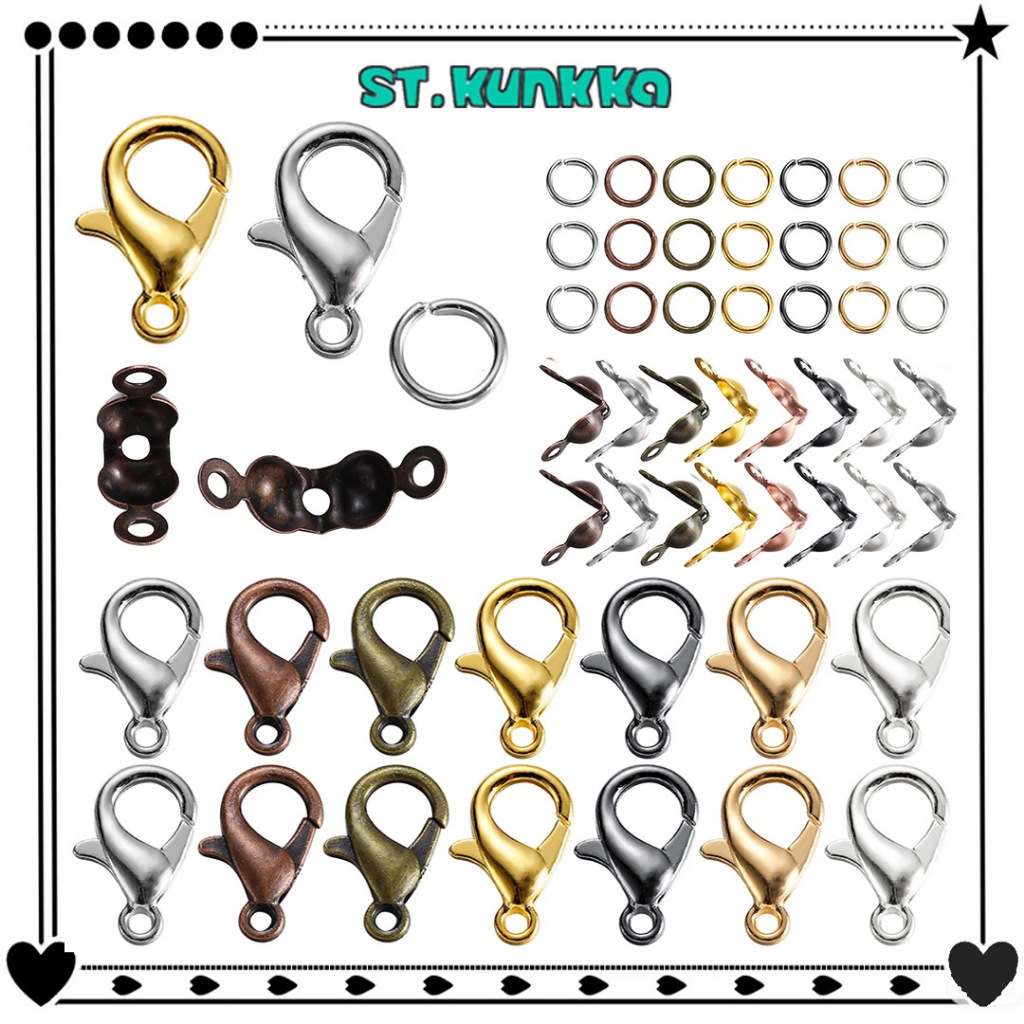 St.kunkka 80 ชิ้น ตัวปิดปม ตะขอก้ามปู ชุดตะขอแหวนสําหรับทําเครื่องประดับ สร้อยคอ สร้อยข้อมือ DIY