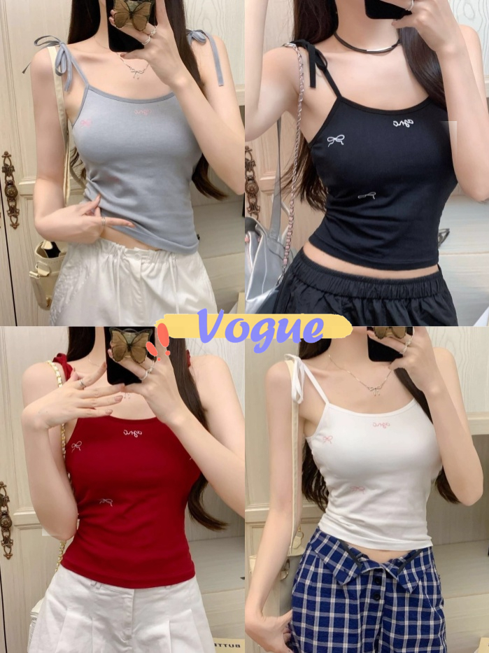 Vogue🌟พร้อมส่ง🌟 เสื้อกล้ามเซ็กซี่ สายเดี่ยวแฟชั่น ประดับด้วยโบว์ (FY2108)
