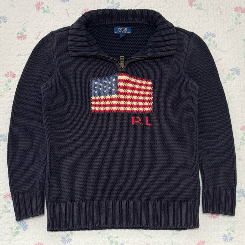 (Size 7)(Boy) Polo Ralph Lauren American Flag Knit Half Zip