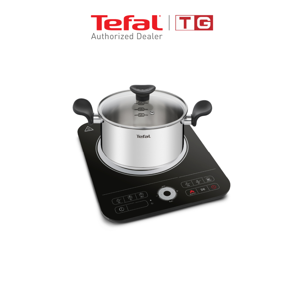 TEFAL เตาแม่เหล็กไฟฟ้า  2100 วัตต์ รุ่น IH7208  พร้อมหม้อสแตนเลส 20 ซม.*** พร้อมฝาแก้ว รับประกันศูนย