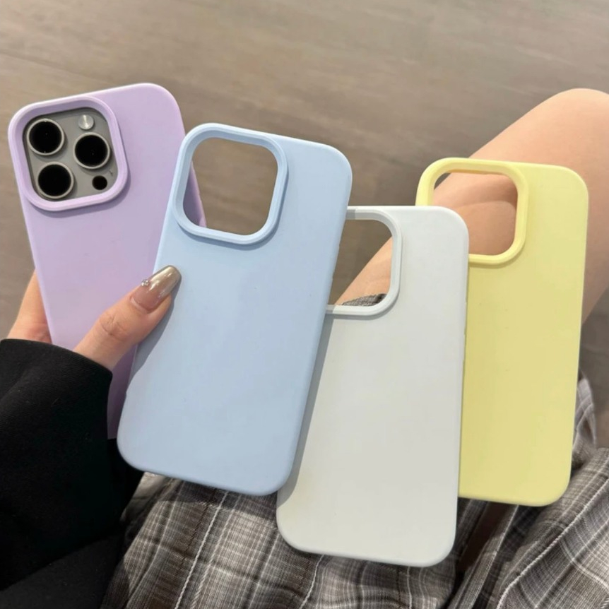 เคสกำมะหยี่โลโก้ เนื้อซิลิโคน สีพื้น สำหรับ รุ่น iPHONE 15 14 13 12 11 16 Pro Promax กันเปื้อน บุกำมะหยี่ เคสลบรอยได้