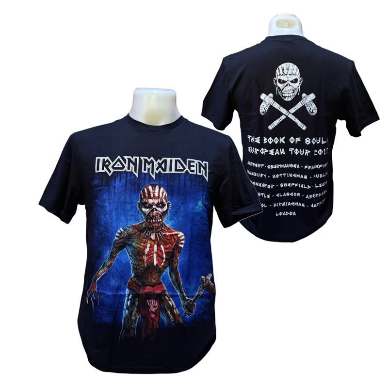 เสื้อวง IRON MAIDEN T-SHIRT ลาย AXE EDDIE BOOK OF SOULS EUROPEAN TOUR V.2 (2018) ลิขสิทธิ์ของแท้ UK
