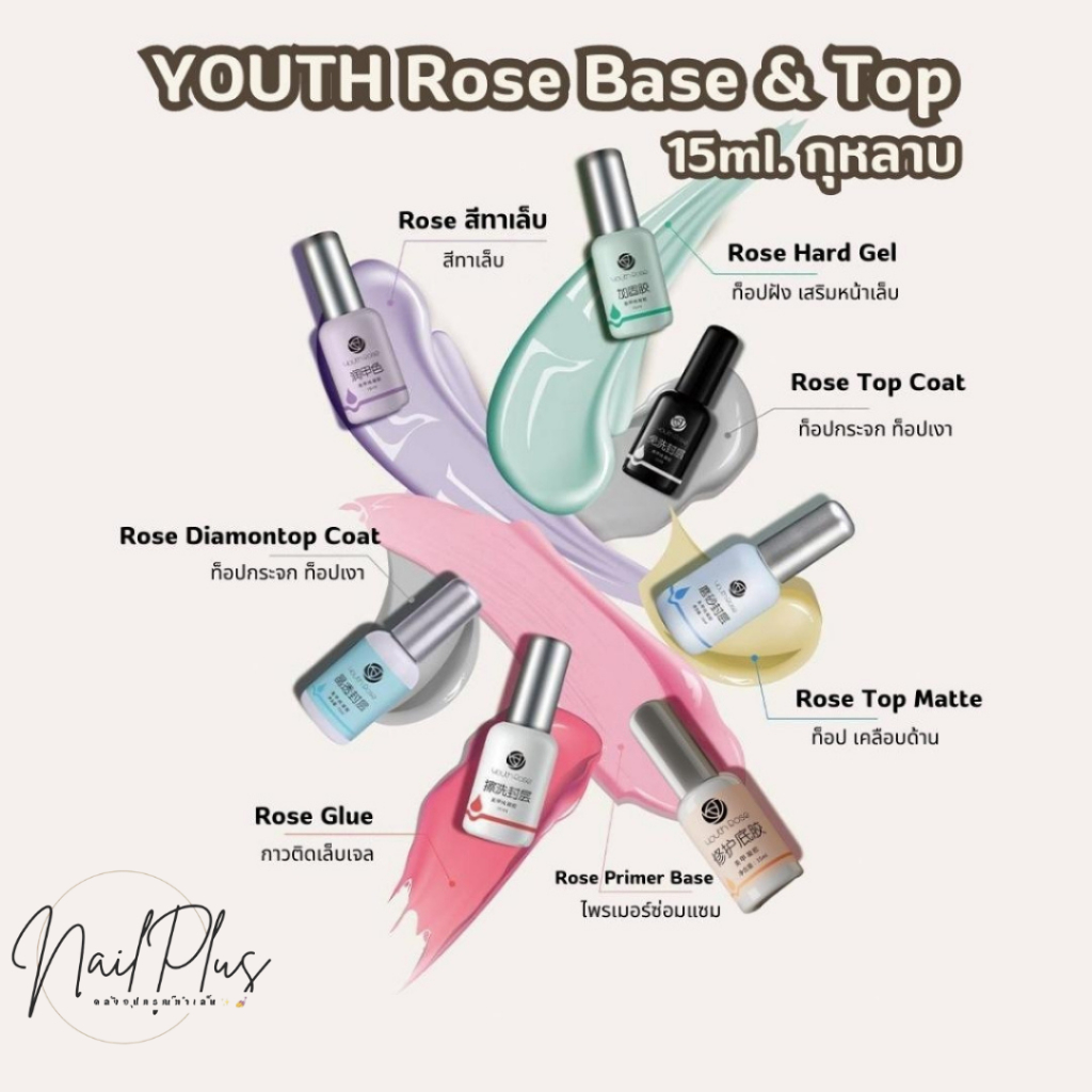 Base Top Coat Hard Gel เบส ท็อป ไพรเมอร์ YOUTH RORE กุหลาบ 15 ml. (สินค้าพร้อมส่ง)