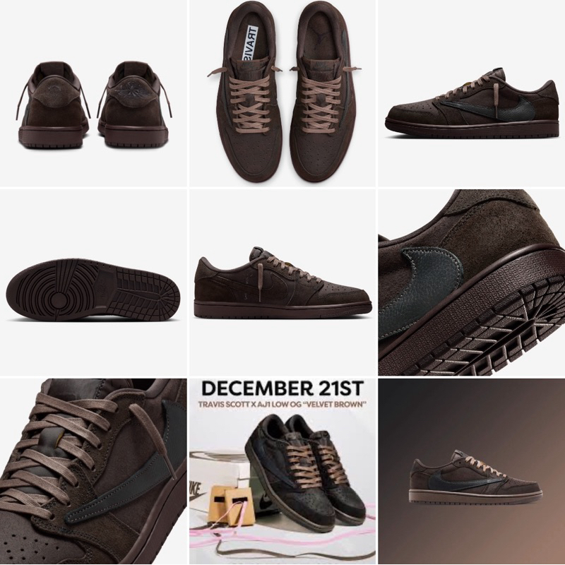 [ พร้อมส่ง ] Nike Air Jordan 1 x Travis Scott Velvet Brown and Dark Mocha 12US รองเท้า