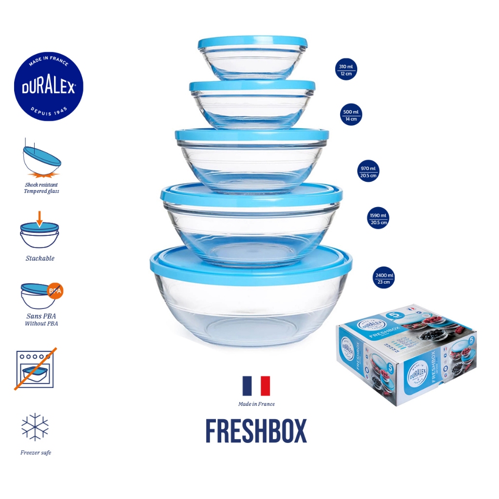 เซตกล่องถนอมอาหาร Duralex Freshbox Round ฝากลม ฟ้า