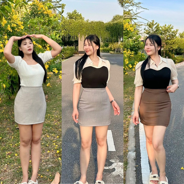 Snow short skirt กระโปรงสั้น ผ้าสโนว์ เรียบๆ ตลาสสิค ไม่ผ่าหน้า