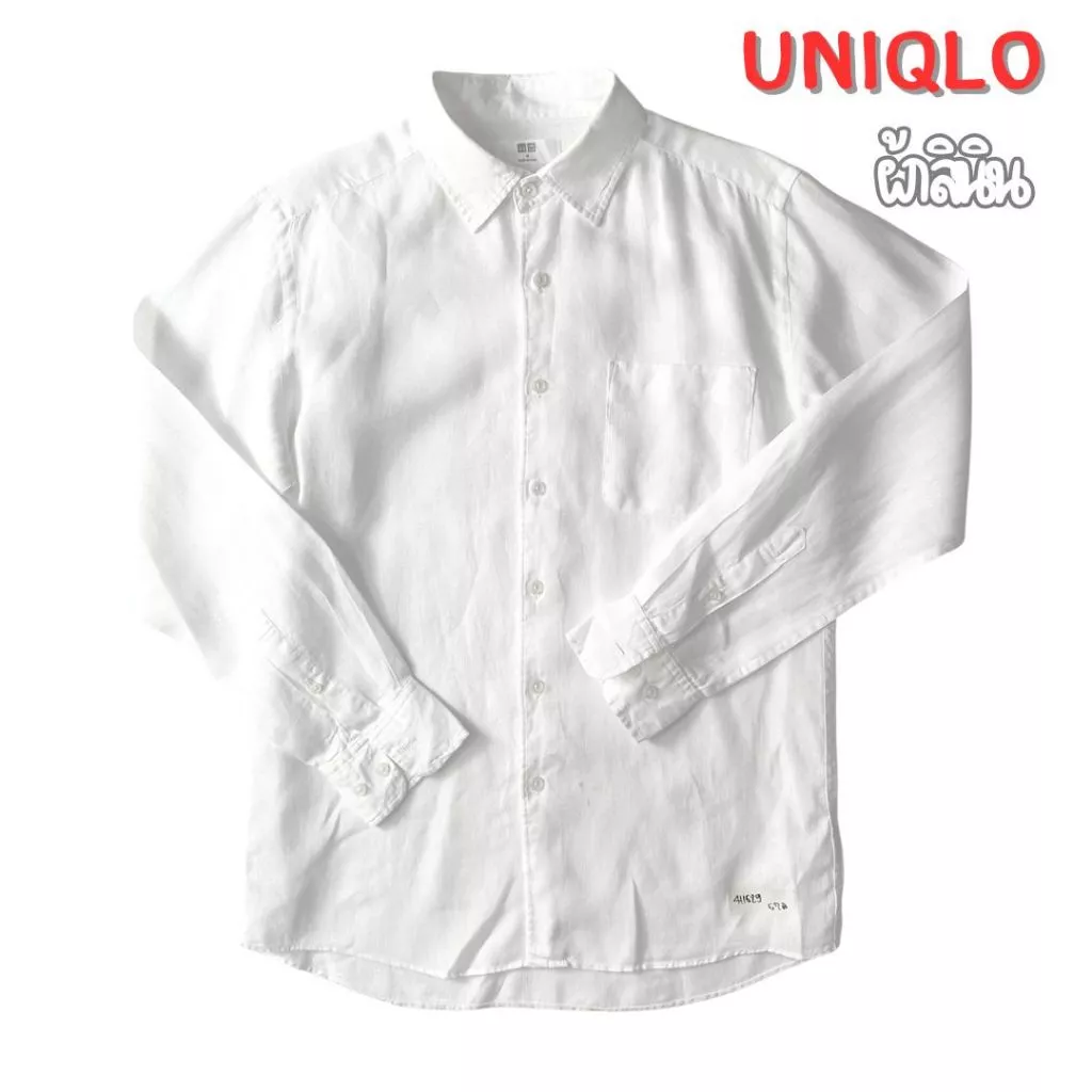 เสื้อเชิ้ตสีขาว UNIQLO MUJI GU ผ้าลินิน แขนสั้น แขนยาว คอปก