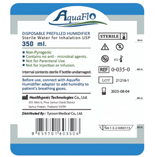 AquaFlo Prefilled Humidifier 350 ml. Sterile Water for Inhalation ขวดน้ำกลั่นสเตอร์ไรด์ 350 มล.
