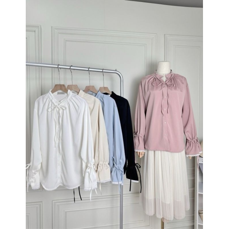 🚨 **หมดแล้วหมดเลย ไม่เพิ่มสต็อก** 8816 งานป้าย On Fleek เสื้อคอจีน ย่นคอ ปลายแขนรูดเชือกได้ แต่งลูกไม้ เสื้อผ้าอิสลาม